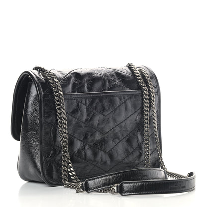 Saint Laurent Crinkled Calfskin Matelasse Monogram Baby Niki Chain Satchel Black 2 of 8