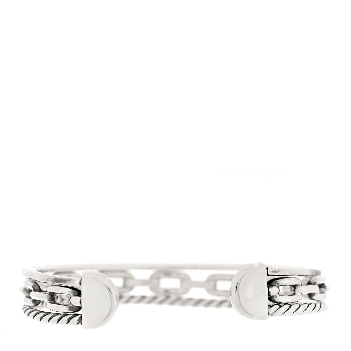 18K Yellow Gold Sterling Silver Diamond 3 Row Chain Link Stax Cuff Bracelet
