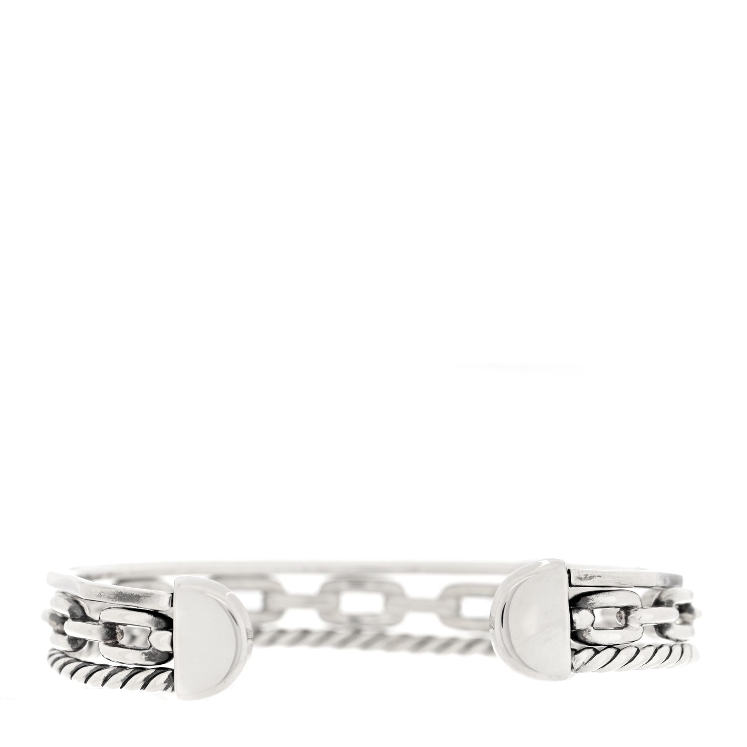 David Yurman 18K Yellow Gold Sterling Silver Diamond 3 Row Chain Link Stax Cuff Bracelet 2 of 3