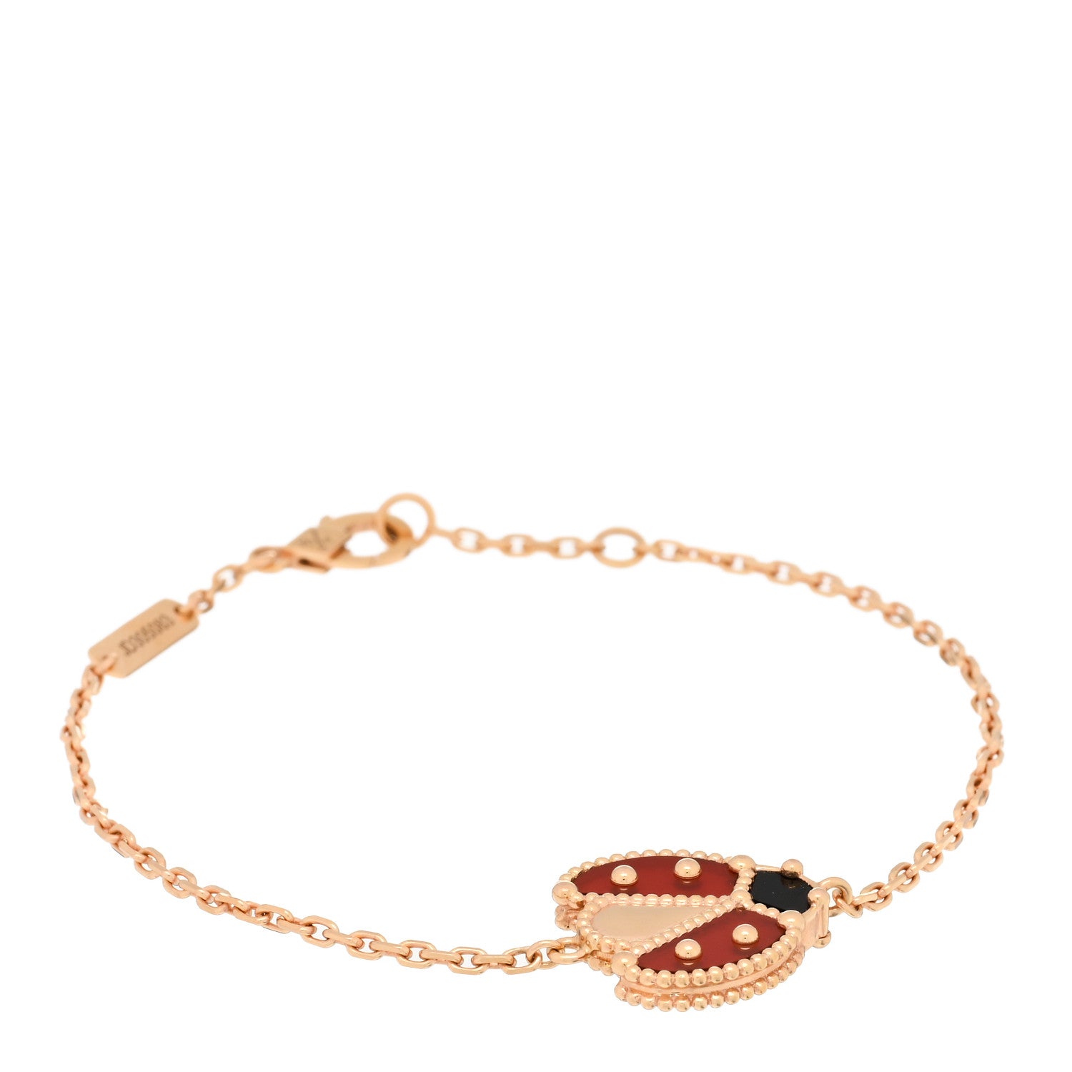 Van Cleef & Arpels 18K Rose Gold Carnelian Onyx Lucky Spring Open Wing Lady Bug Bracelet 1 of 3