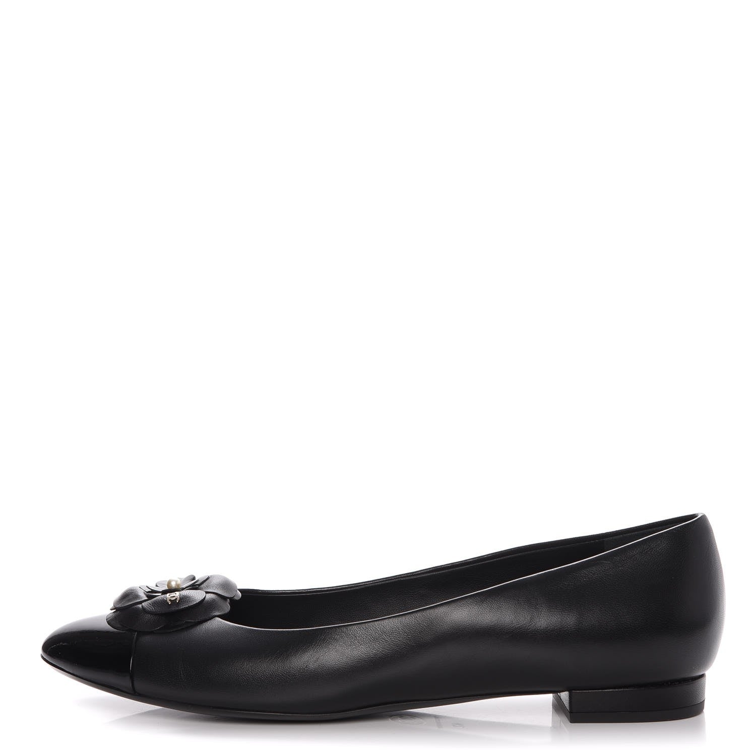 Chanel Lambskin Patent Cap Toe Camellia Ballerina Flats 42 Black 1 of 9