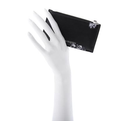 Alexander McQueen Calfskin Skull Rose 5 Fragments Zip Pouch Card Holder Black 2 of 7