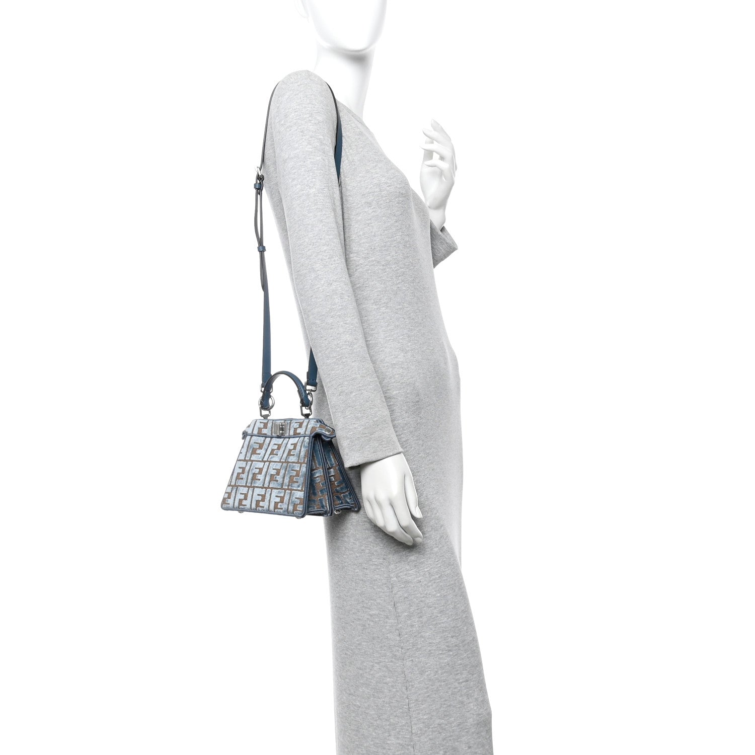 Fendi Velvet Jacquard FF Small Peekaboo I SEE U Satchel Anice 2 of 9