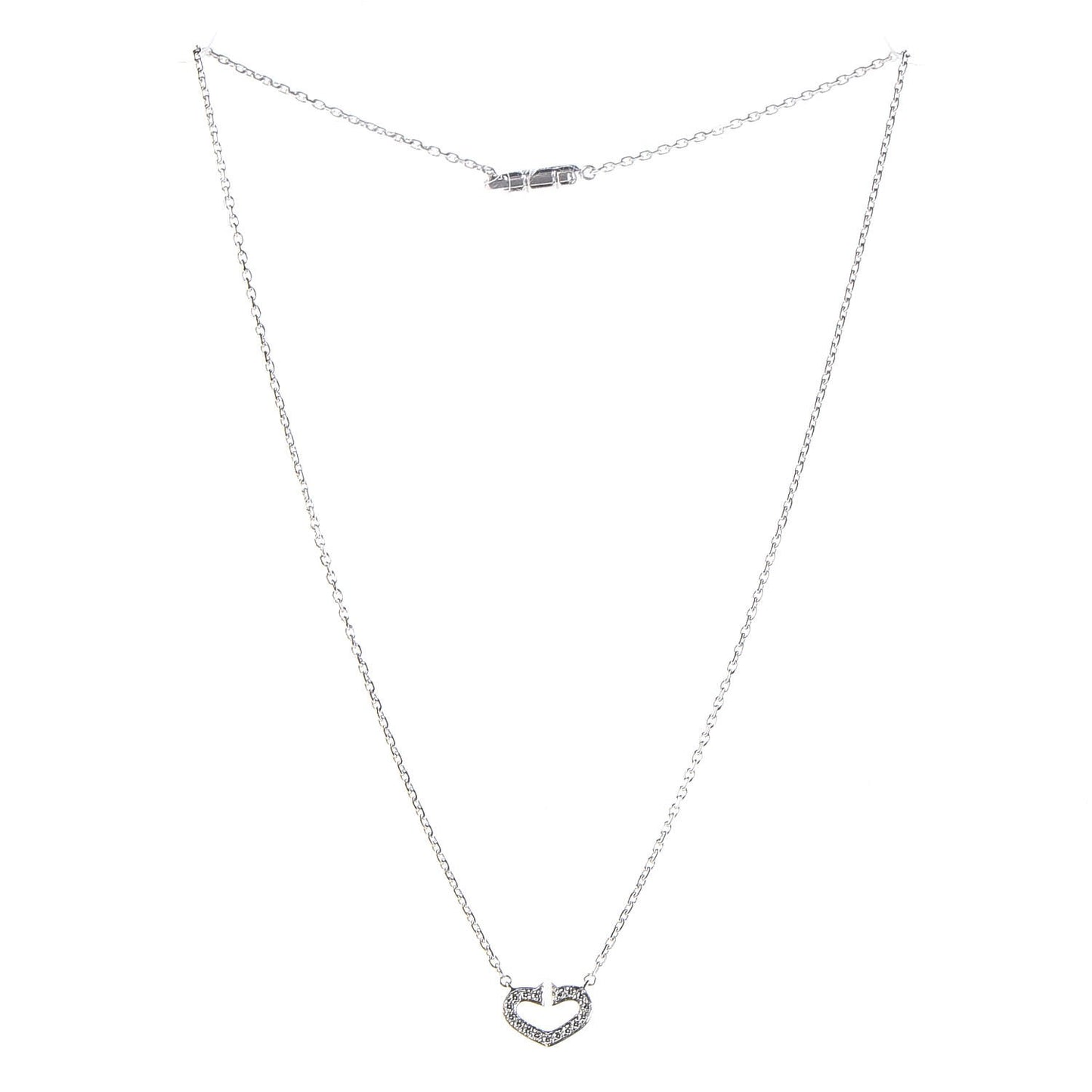 18K White Gold Diamond Small Hearts and Symbols Pendant Necklace