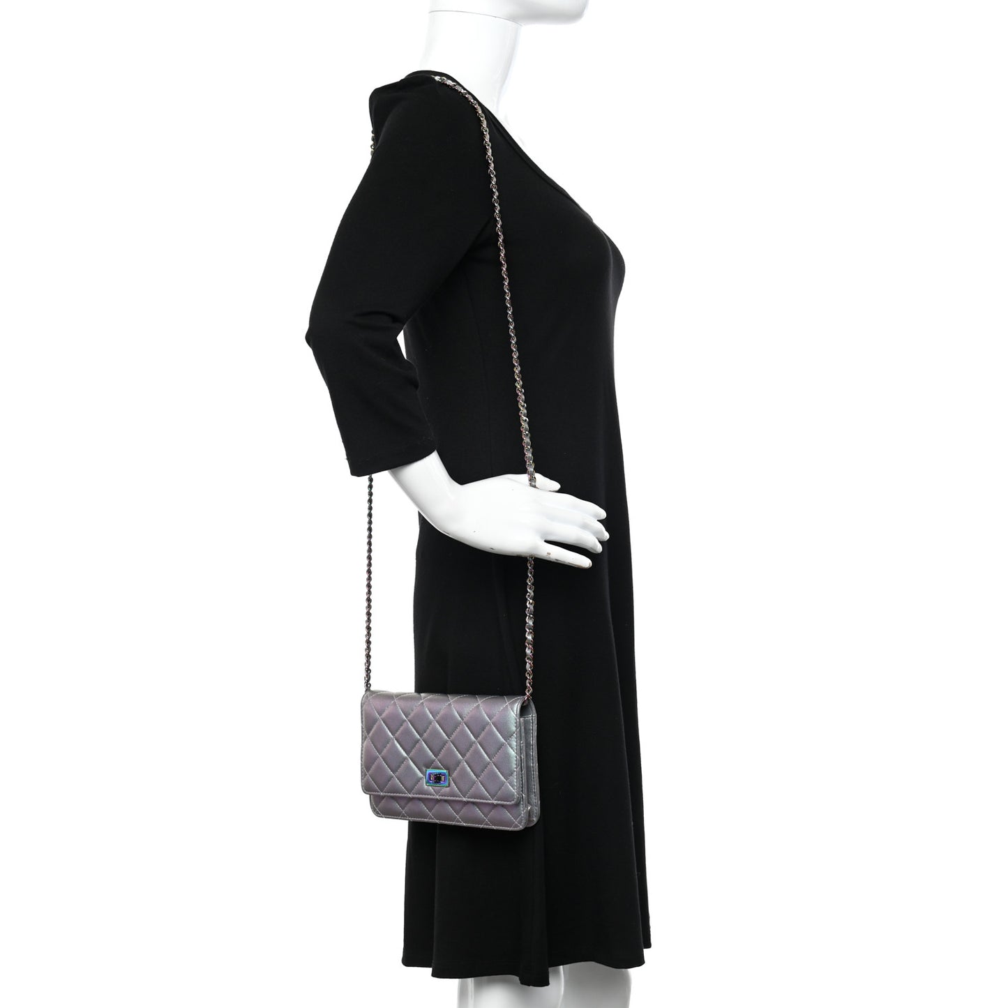 Iridescent Lambskin Quilted Reissue Wallet On Chain WOC Light Purple