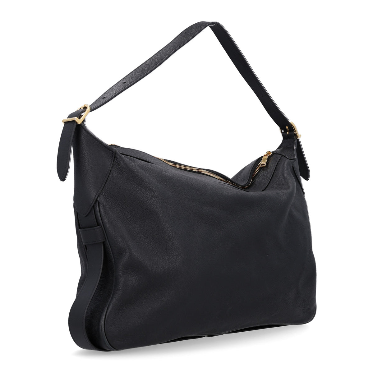 Supple Calfskin Large Romy Shoulder Bag Black