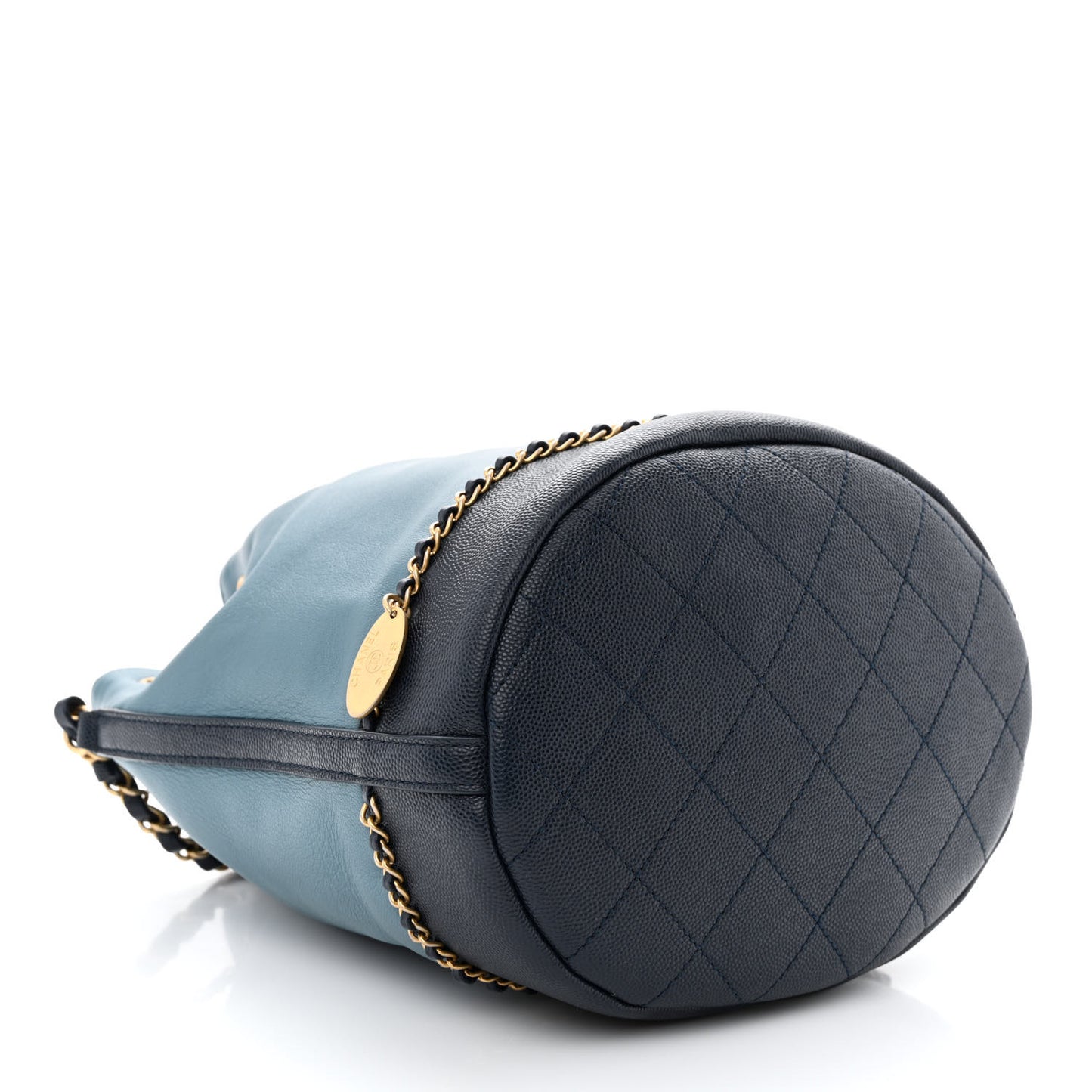 Grained Calfskin Lambskin CC Drawstring Bag Light Blue