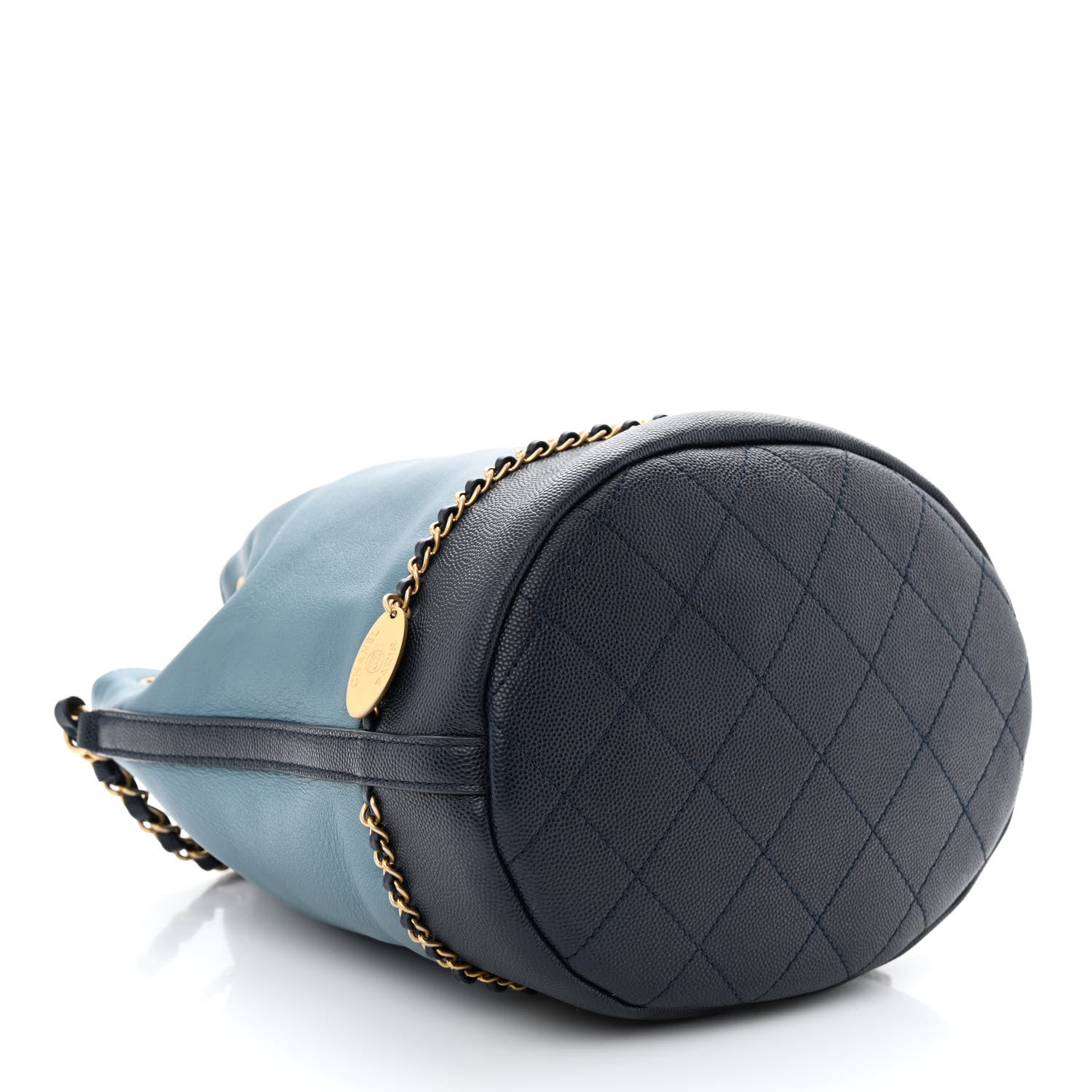 Chanel Grained Calfskin Lambskin CC Drawstring Bag Light Blue 4 of 10
