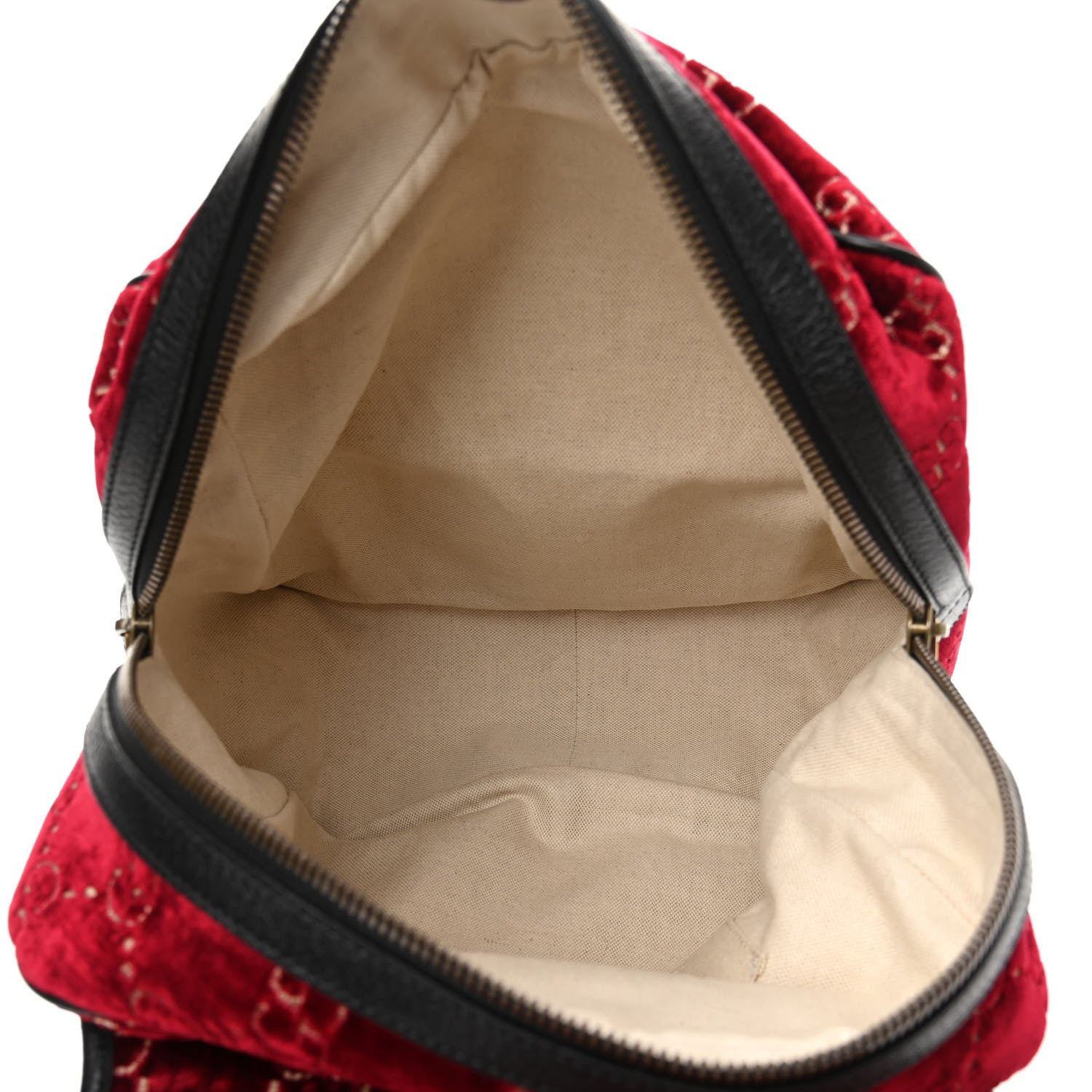 Gucci Velvet GG Monogram Textured Calfskin Web Small Double Buckle Backpack Red Cipria Black 5 of 10