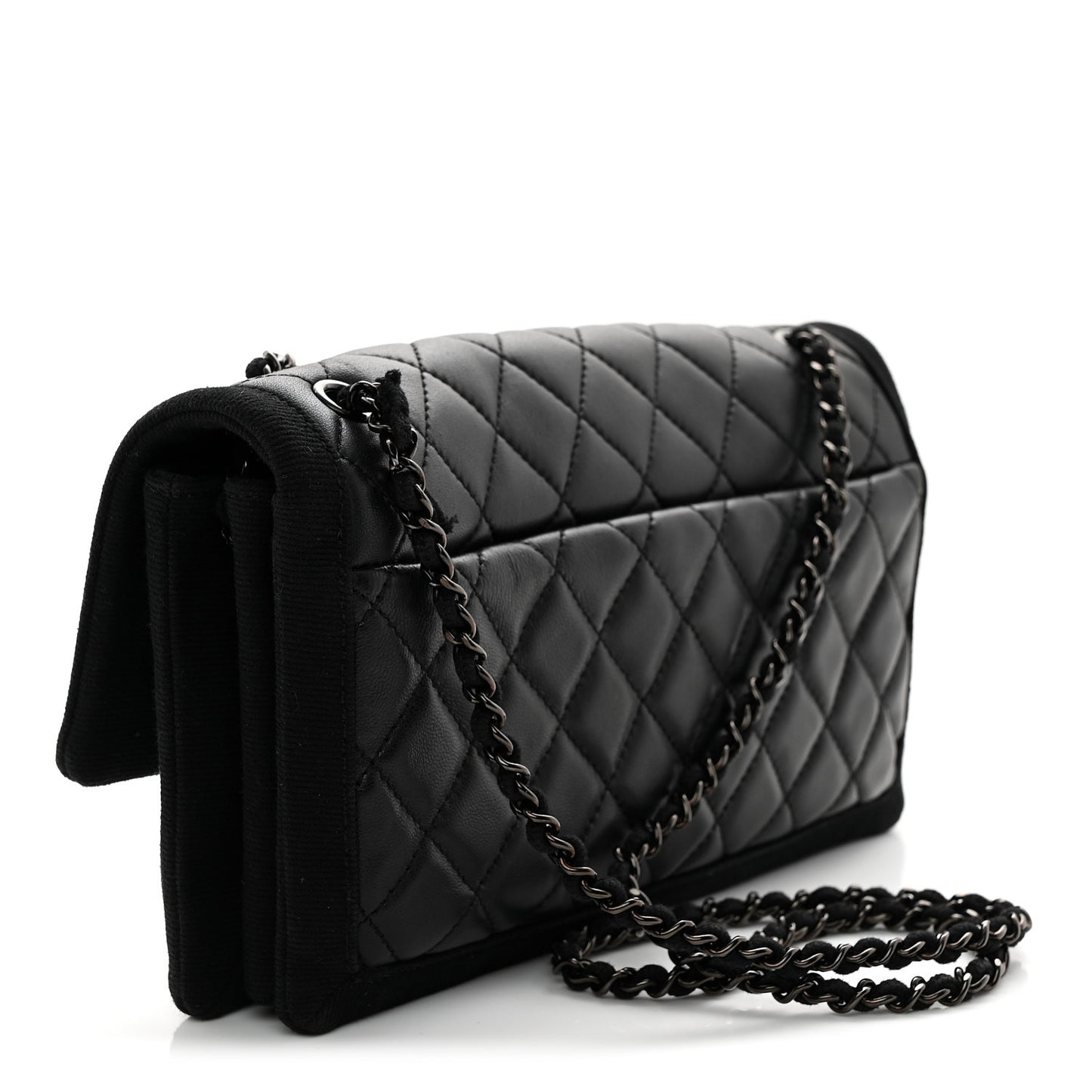 Lambskin Grosgrain Quilted Flap Black