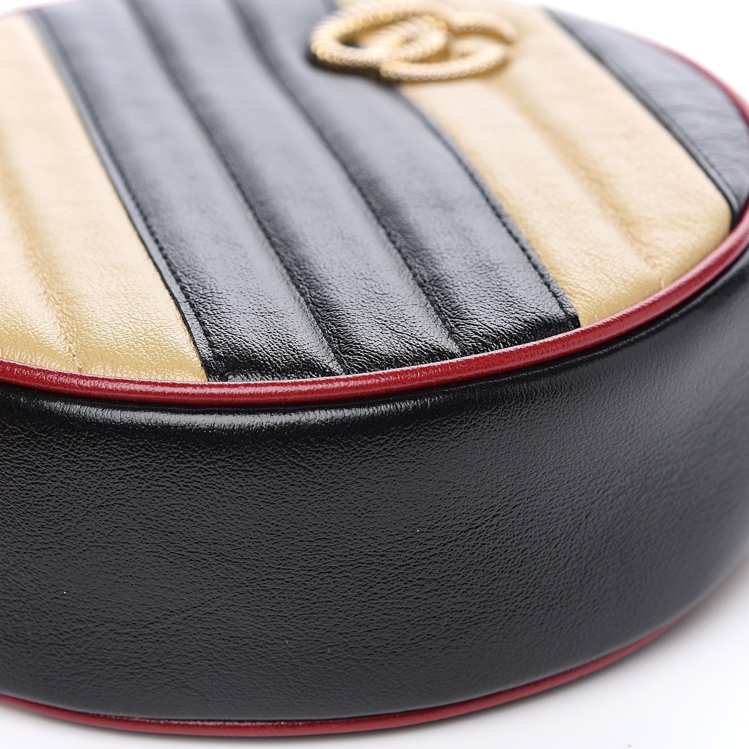 Gucci Azalea Calfskin Matelasse Diagonal Patchwork Mini Torchon GG Marmont Round Shoulder Bag Black Beige Romantic Cerise 9 of 10