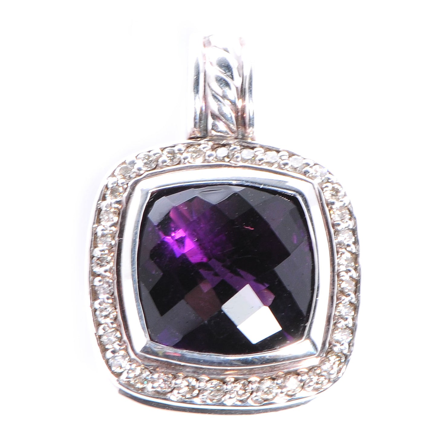 Sterling Silver Diamond Amethyst 11mm Albion Pendant