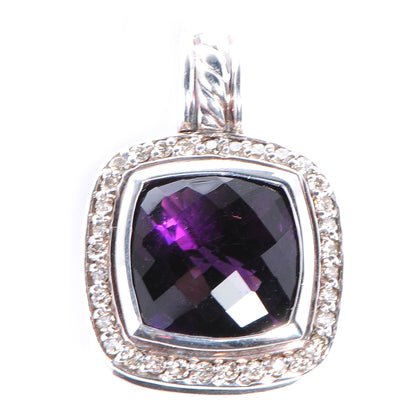 David Yurman Sterling Silver Diamond Amethyst 11mm Albion Pendant 1 of 6