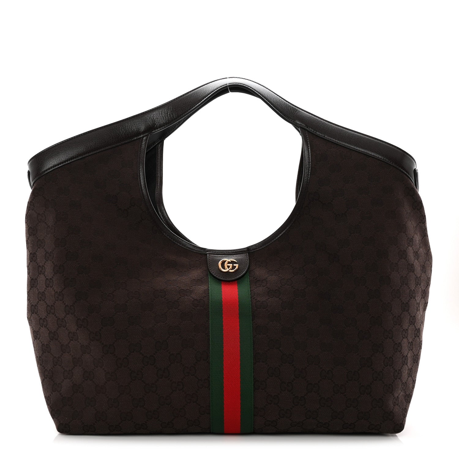 Gucci GG Monogram Web Large Giglio Tote Dark Brown 1 of 11