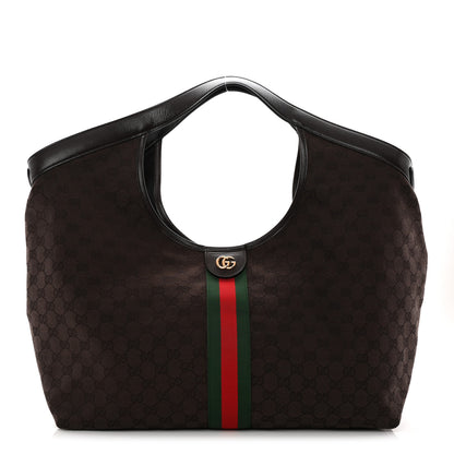 Gucci GG Monogram Web Large Giglio Tote Dark Brown 1 of 11