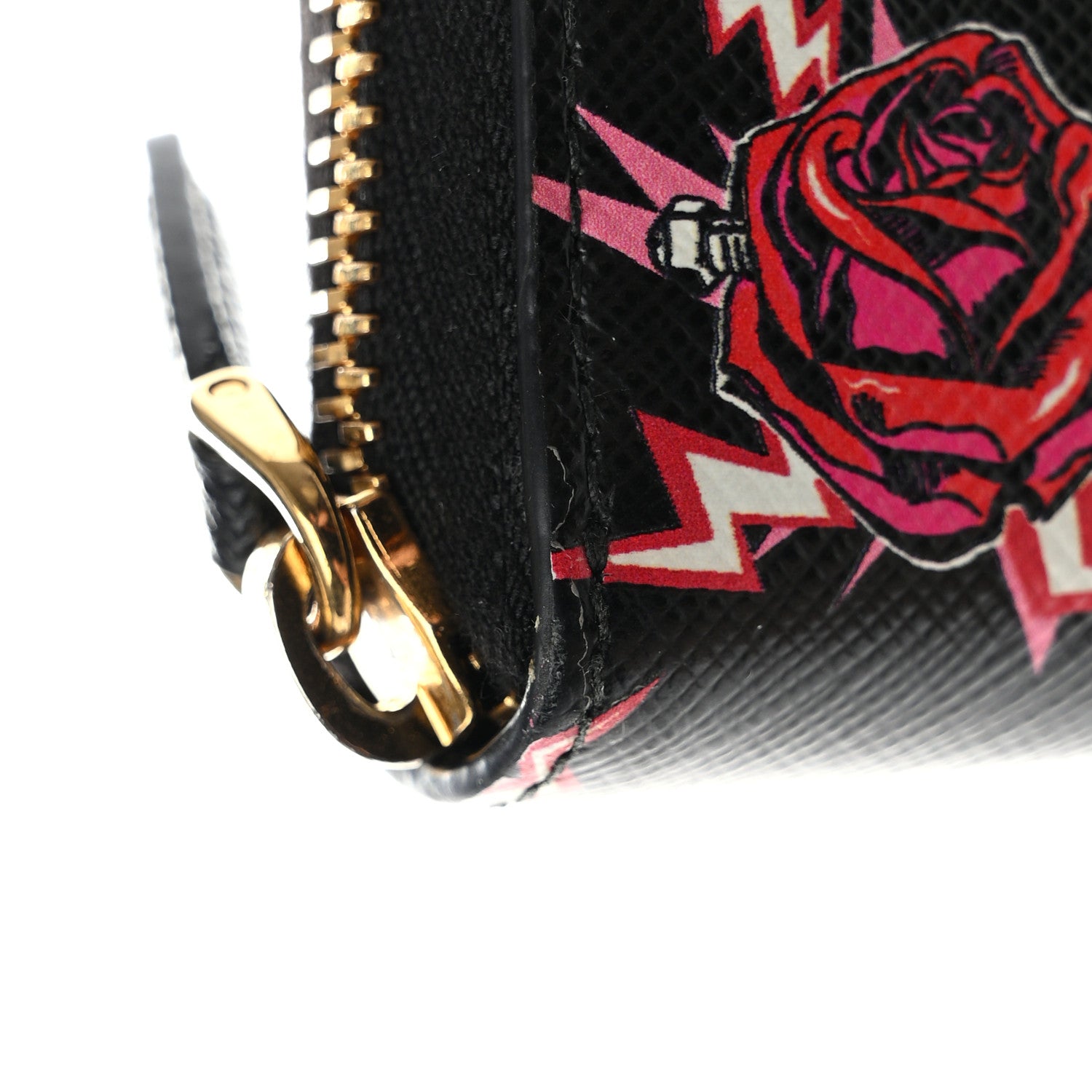 Prada X UNIVERSAL STUDIOS Saffiano Frankenstein Rose Zip Around Wallet Lacca 9 of 9