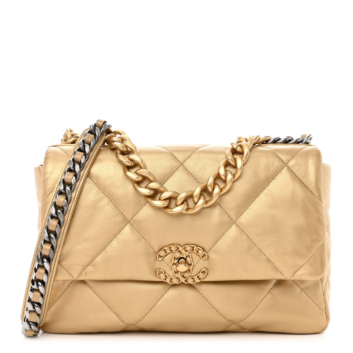 Chanel Metallic Goatskin Quilted Large Chanel 19 Flap Gold 1 of 10