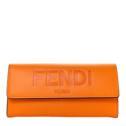 Fendi Vitello King Tamponato Logo Embossed Continental Wallet Clementine 1 of 8