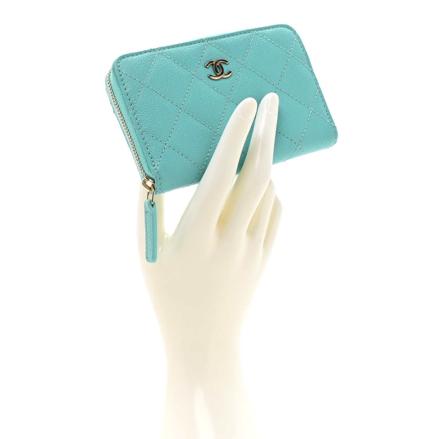 Caviar Quilted Zip Coin Purse Turquoise