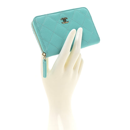 Chanel Caviar Quilted Zip Coin Purse Turquoise 2 of 12