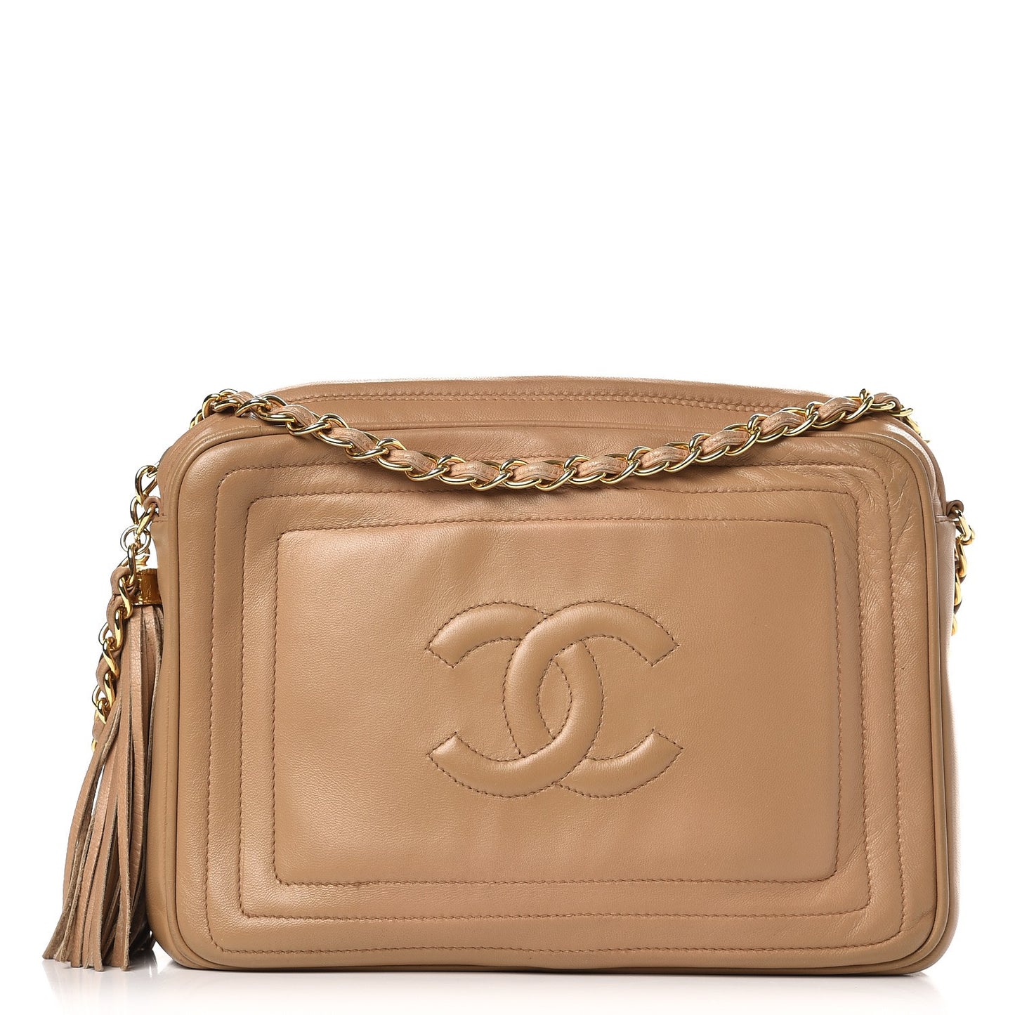 Lambskin Chevron Tassel Camera Case Taupe