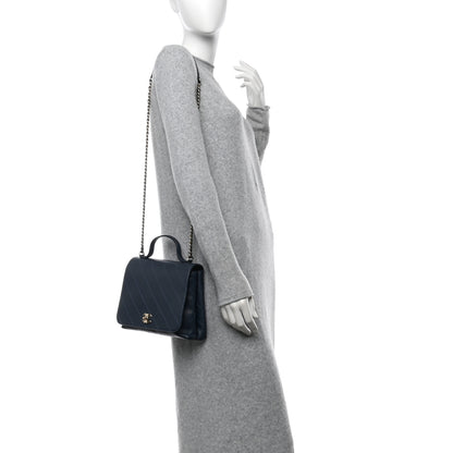 Chanel Calfskin Quilted Double Pocket Top Handle Flap Blue 2 of 11