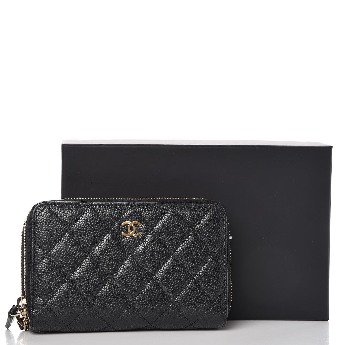 Caviar Quilted Large Gusset Double Zip Around Wallet Black