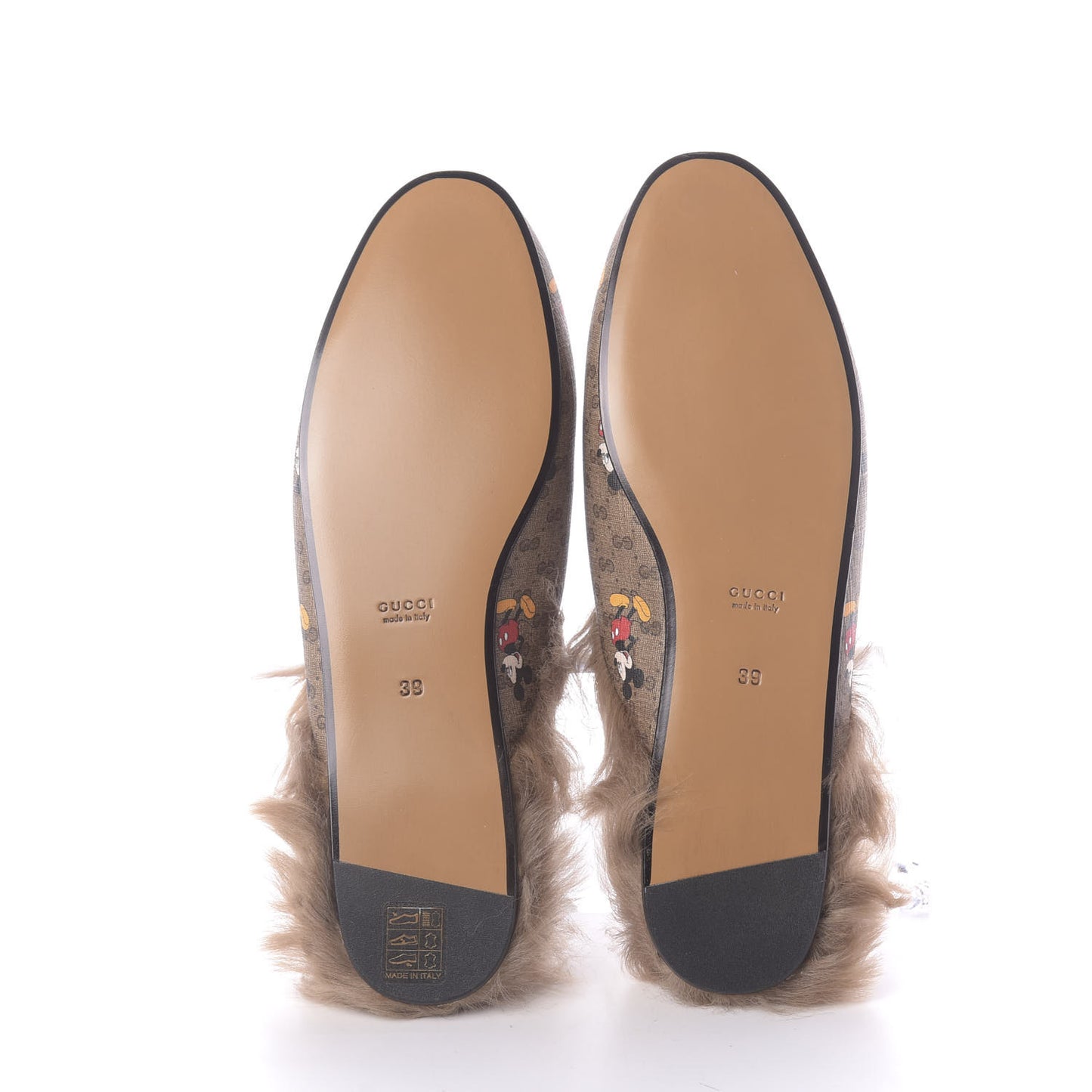 X DISNEY Mini Vintage GG Supreme Monogram Mickey Mouse Fur Womens Princetown Slippers 39 Beige Vintage Sun Oil