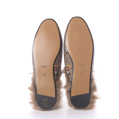 Gucci X DISNEY Mini Vintage GG Supreme Monogram Mickey Mouse Fur Womens Princetown Slippers 39 Beige Vintage Sun Oil 7 of 10