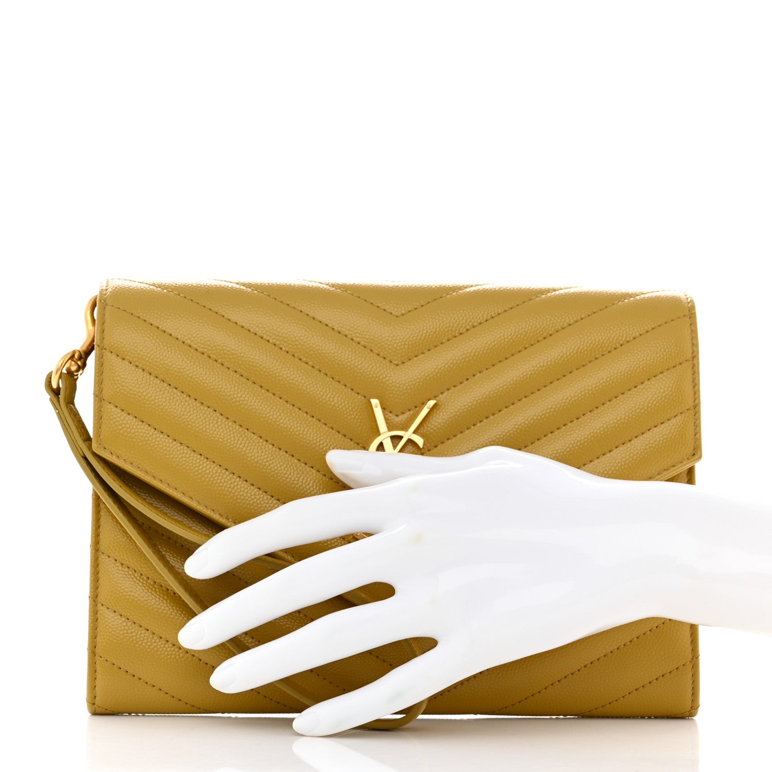 Saint Laurent Grain De Poudre Matelasse Chevron Monogram Envelope Clutch Mustard 2 of 8