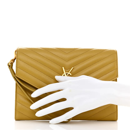 Saint Laurent Grain De Poudre Matelasse Chevron Monogram Envelope Clutch Mustard 2 of 8