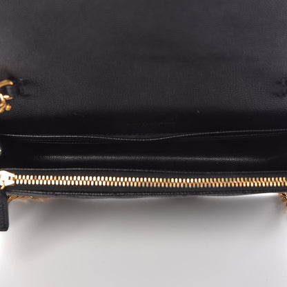 Saint Laurent Grain De Poudre Matelasse Chevron Monogram Envelope Chain Wallet Black 5 of 9