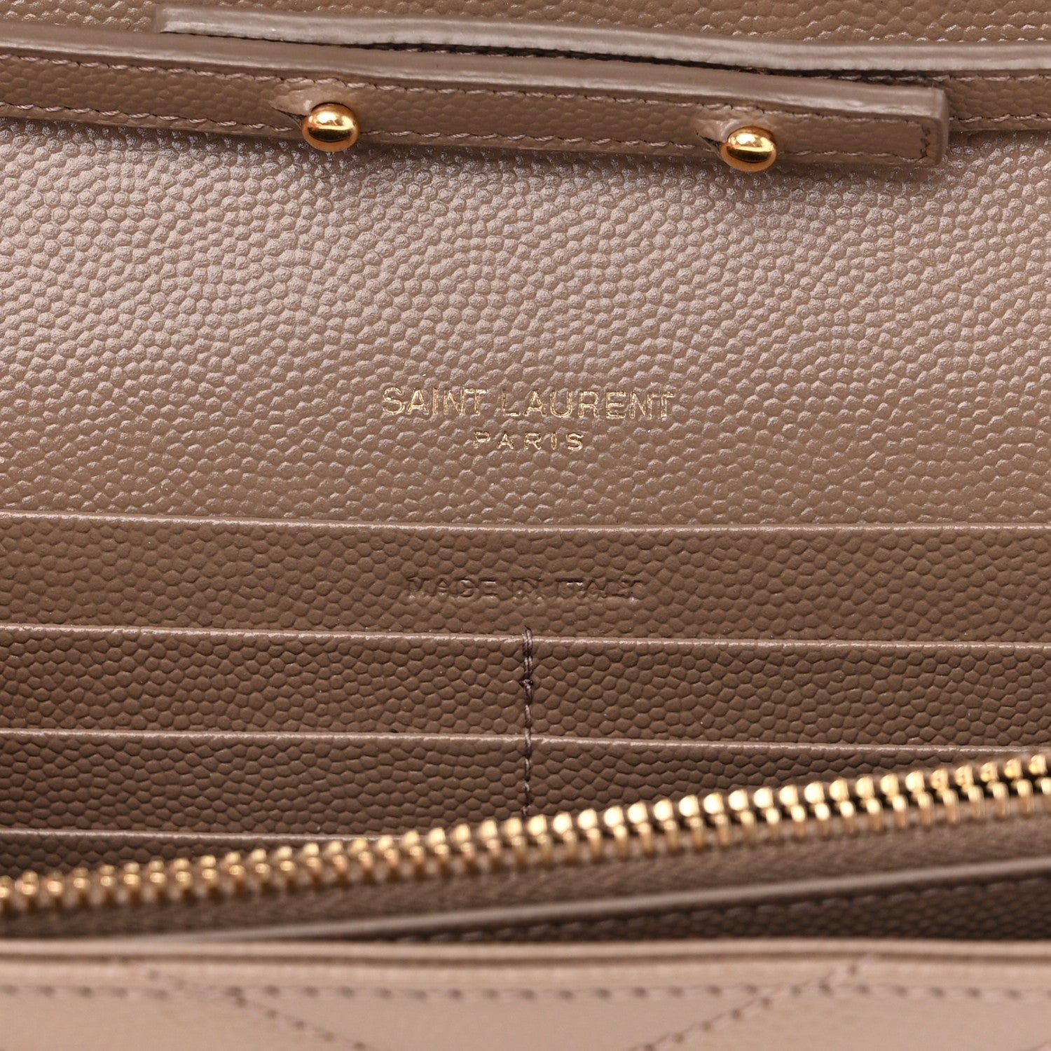 Saint Laurent Grain De Poudre Matelasse Chevron Monogram Chain Wallet Taupe 7 of 14