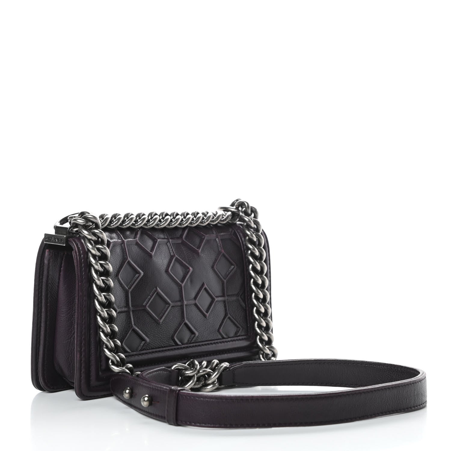 Chanel Calfskin Crystal Embossed Small Boy Flap Plum 4 of 15