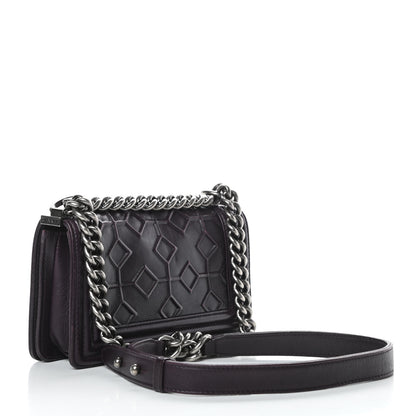 Chanel Calfskin Crystal Embossed Small Boy Flap Plum 4 of 15