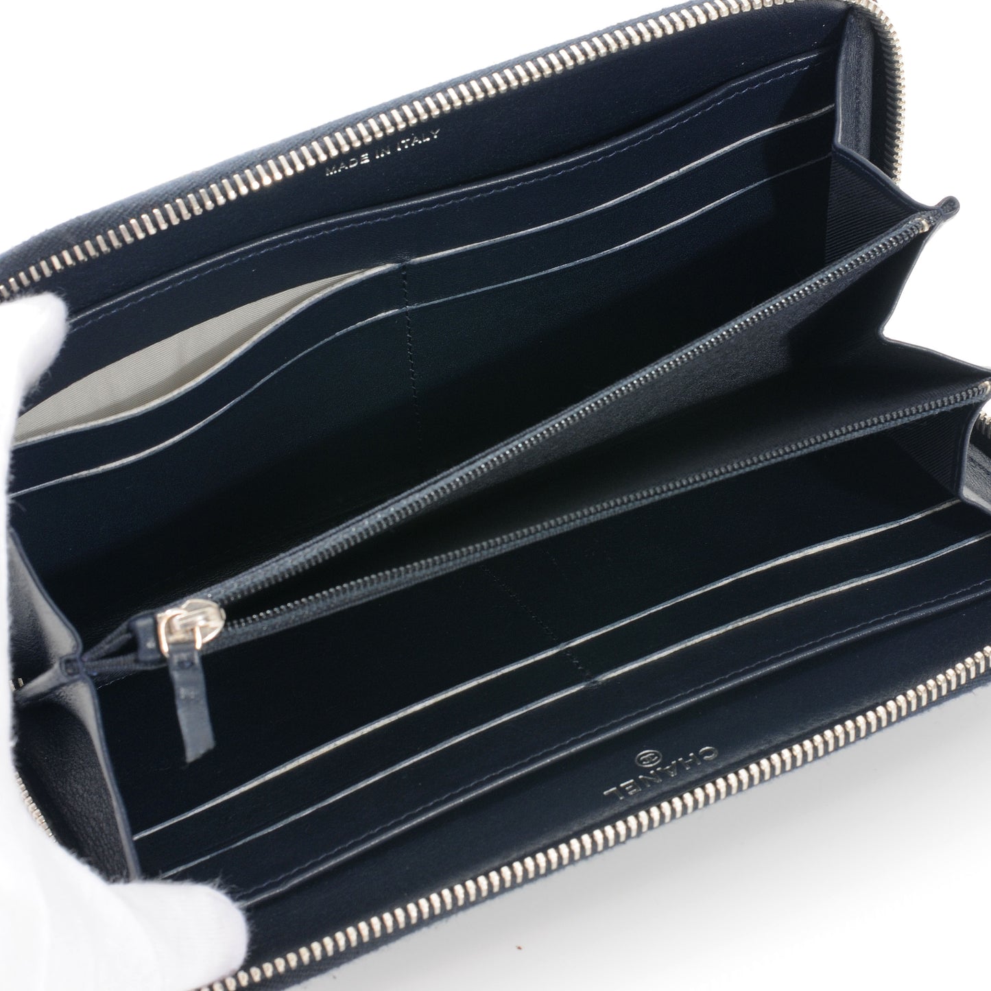 Caviar Quilted Zip Around Wallet Navy