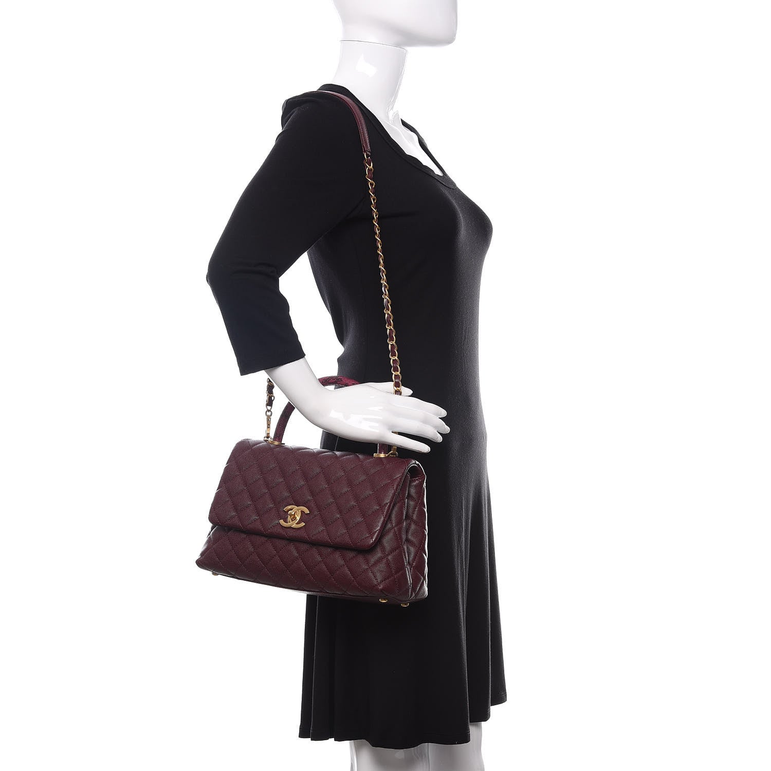 Chanel Caviar Elaphe Quilted Small Coco Handle Flap Burgundy 1 of 11