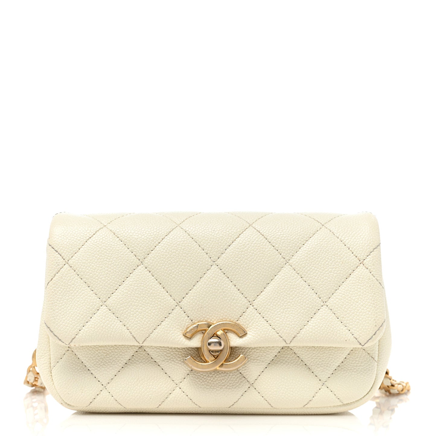 Caviar Quilted Chain Melody Waist Belt Bag White