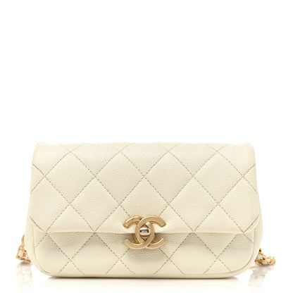 Chanel Caviar Quilted Chain Melody Waist Belt Bag White 1 of 16
