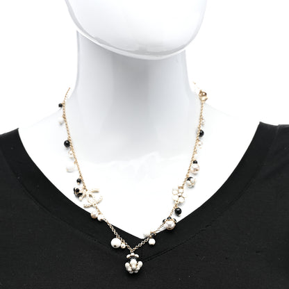 Chanel Pearl Bead Crystal CC Necklace Gold Black White 2 of 6