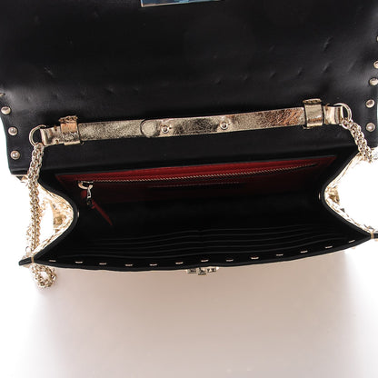 Valentino Garavani Metallic Wrinkled Lambskin Rockstud Spike Wallet on Chain Mekong 6 of 7
