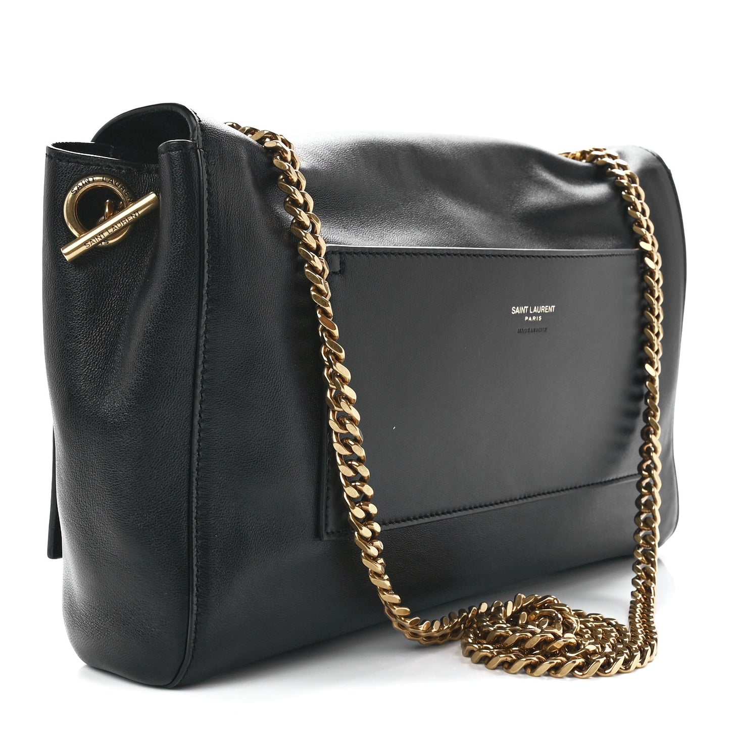 Smooth Calfskin Suede Medium Reversible Monogram Kate Satchel Black