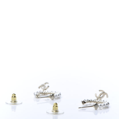 Chanel Pearl Charms CC Hoop Earrings Gold 4 of 6