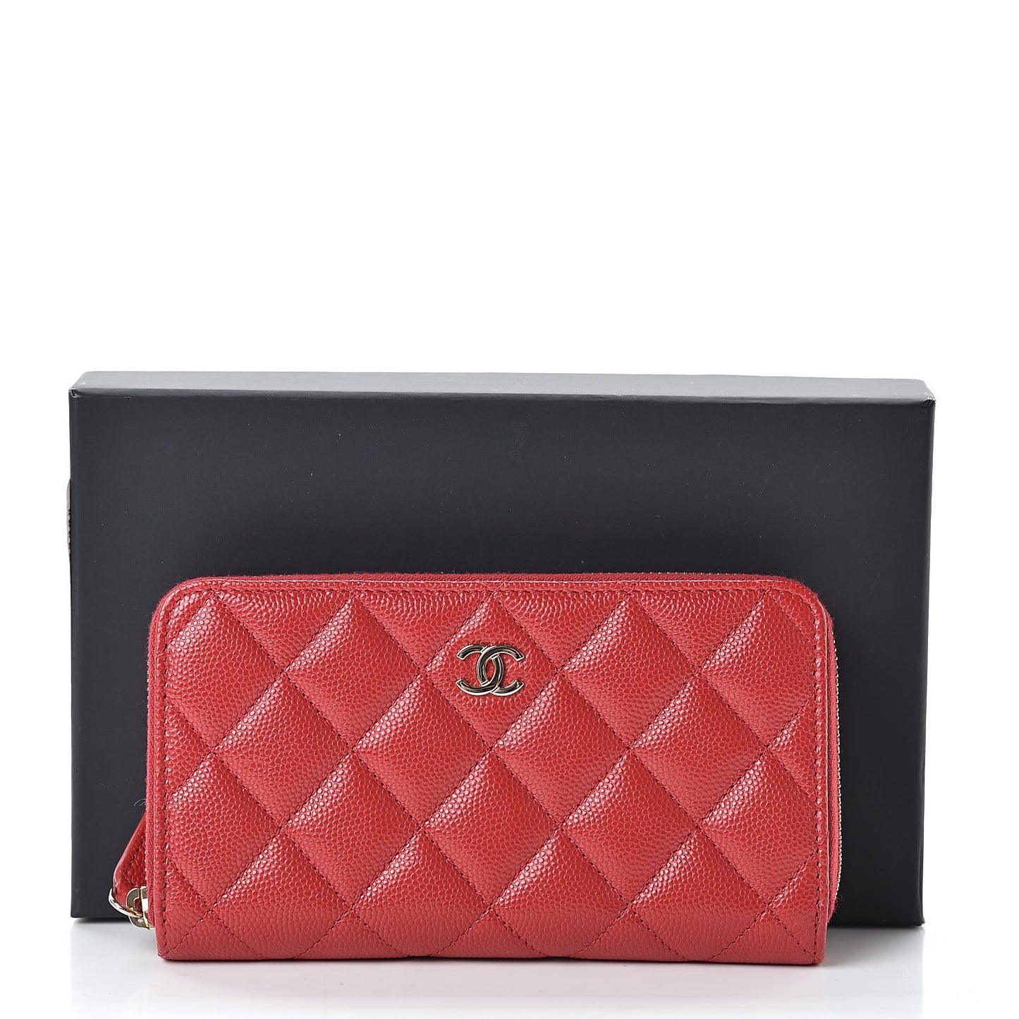 Caviar Quilted Medium Zip Around Wallet Red