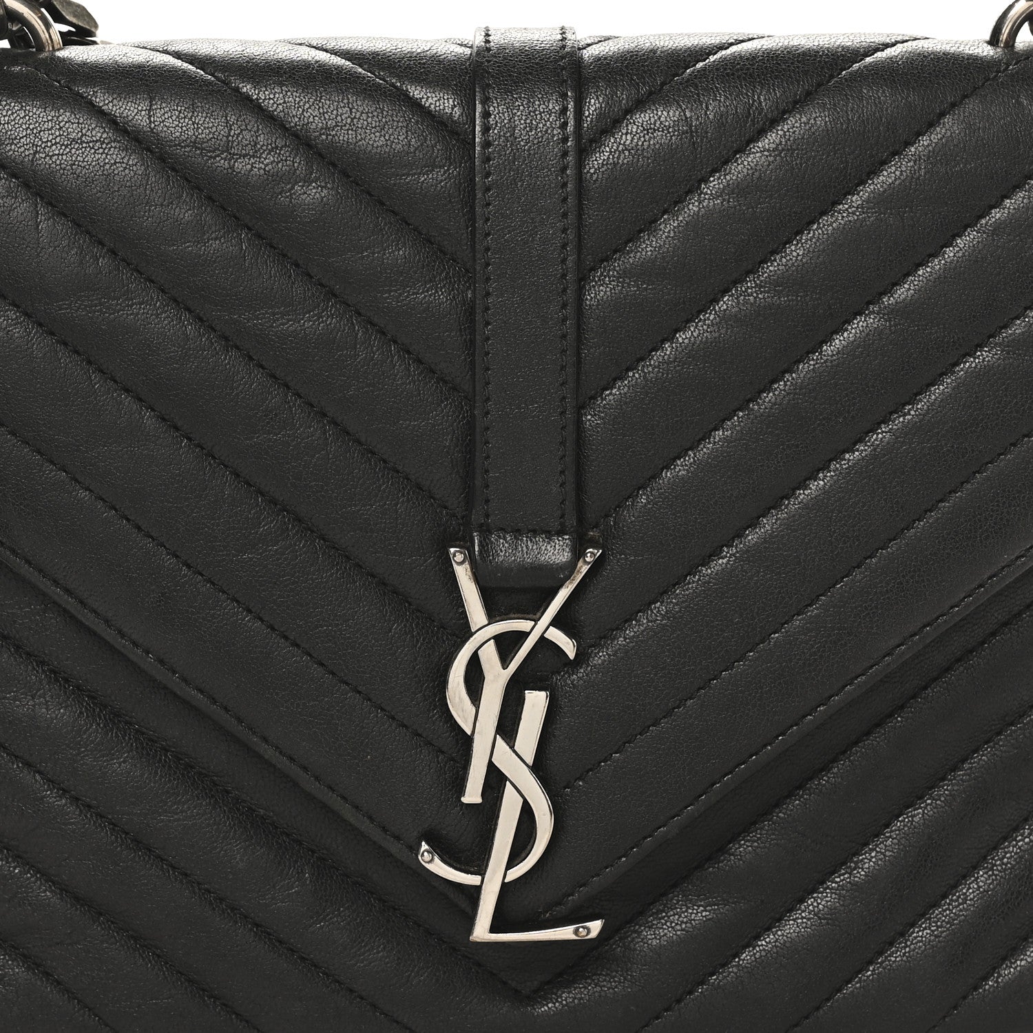 Saint Laurent Sheepskin Matelasse Chevron Monogram Medium College Bag Black 8 of 11