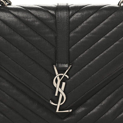 Saint Laurent Sheepskin Matelasse Chevron Monogram Medium College Bag Black 8 of 11