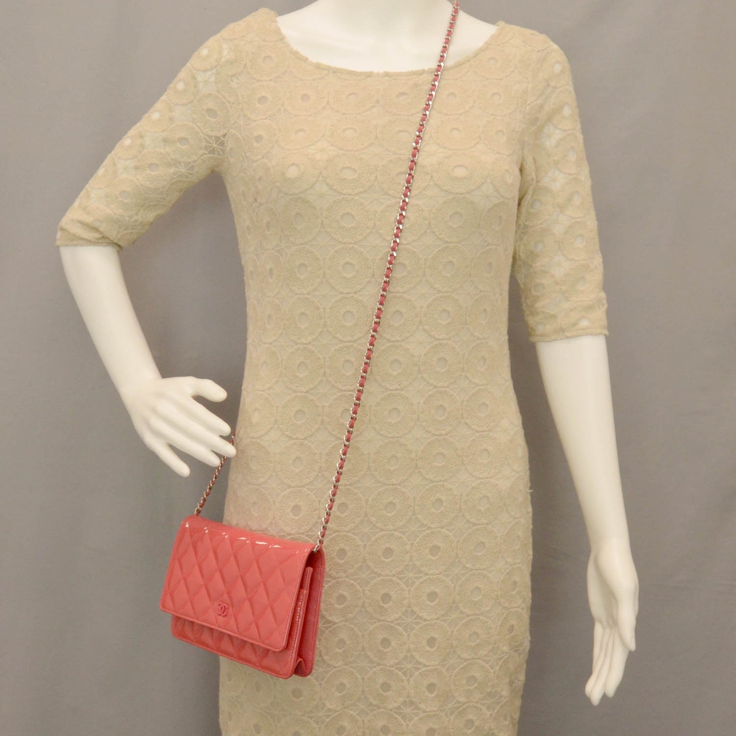Patent Quilted Wallet On Chain WOC Dark Pink 13C