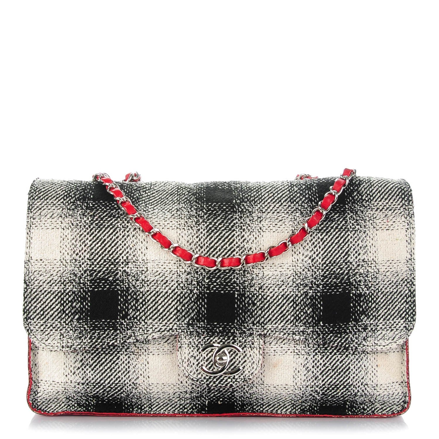 Chanel Tweed Jumbo Single Flap Ecru Red 1 of 9