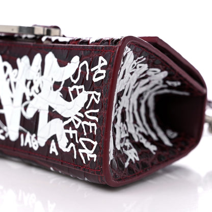 Balenciaga Calfskin Graffiti Crocodile Embossed Hourglass Top Handle Bag XS Dark Red White 8 of 10