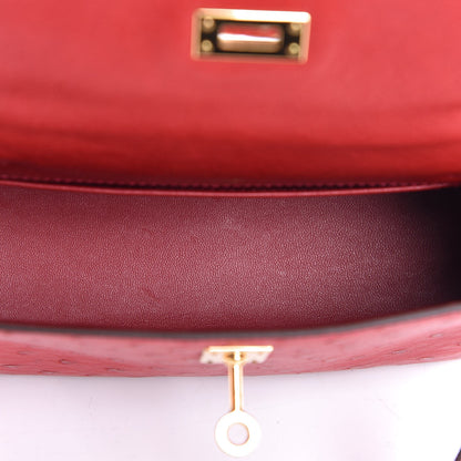 Hermes Ostrich Kelly Pochette Rouge Vif 7 of 35